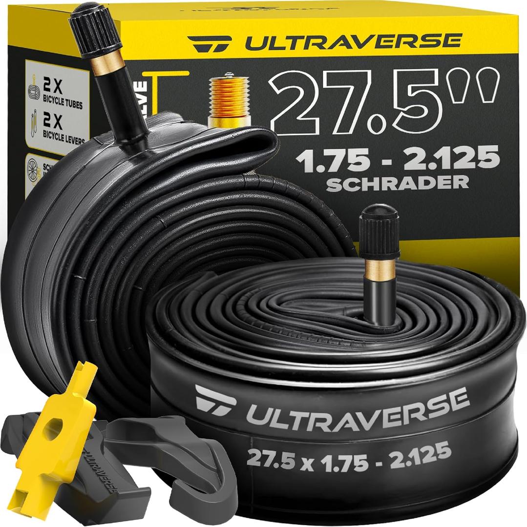 Ultraverse 27.5" Bike Inner Tubes 27.5 x 1.75, 1.95, 2.10, 2.125 Butyl Rubber Bicycle Tubes with Schrader Valve Compatible with Mountain, Cruiser, City & E-Bikes Set of 2