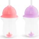 Munchkin Any Angle Weighted Toddler Straw Cups with Click Lock Lid, 10 Ounce, 2 Pack, Pink/Purple