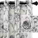 H.VERSAILTEX Boho Floral Linen Curtains, Semi Sheer Light Filtering Curtains, Drapes 84 Inch Length 2 Panels Set, Grommet Top Farmhouse Vintage Curtain, Print Pattern Treatments for Bedroom, Black