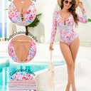 Jolefille Women One Piece Swimsuit Long Sleeve High Waisted Tummy Control Bathing Suit Full Coverage Rash Guard (M)