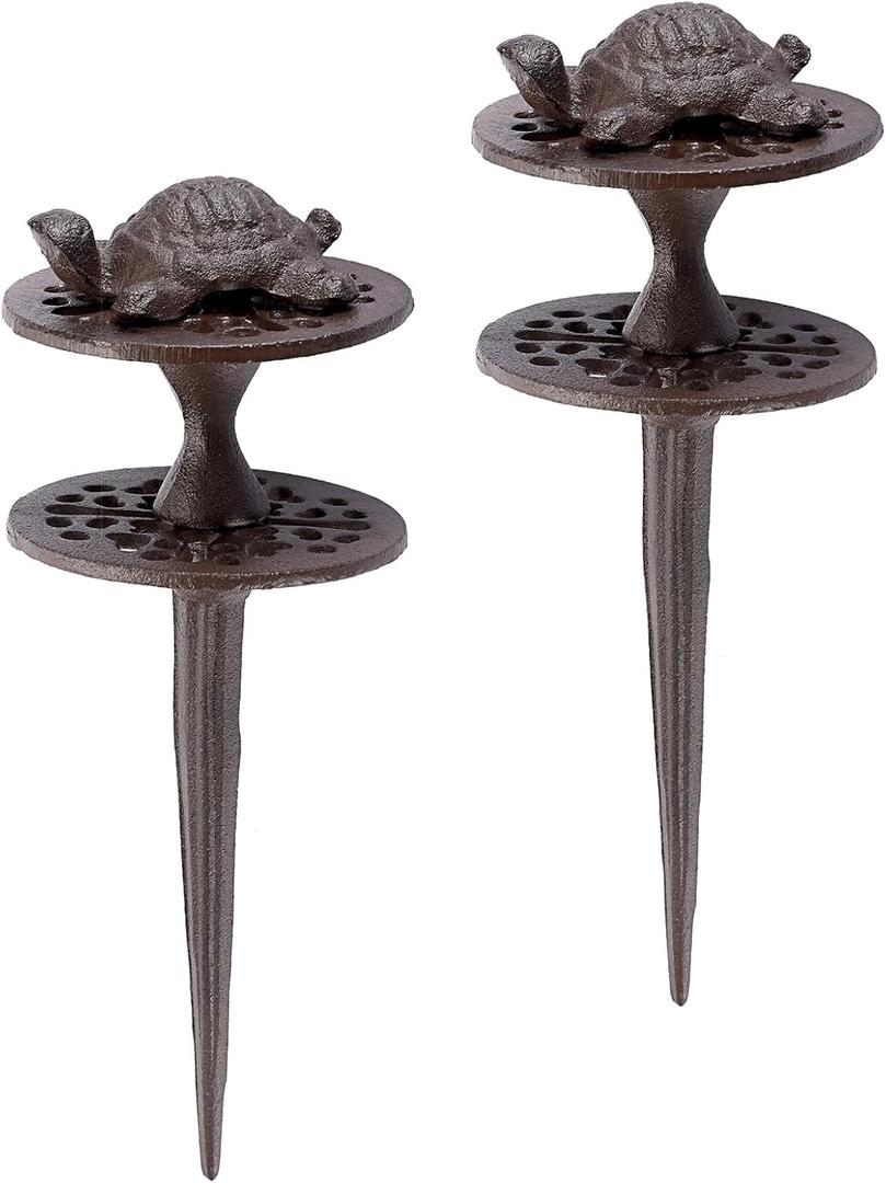 OwnMy Set of 2 Cast Iron Garden Hose Guide Stakes Heavy Duty, Decorative Garden Hose Guide Spikes for Lawn Yard Outside Plants Protection - Keeping Hoses Away from Flower Beds, Turtle Pattern (10.4 Inch)