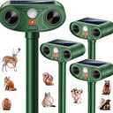 2026 Upgraded Ultrasonic Solar Animal Repellent Outdoor, Deer Repellent Devices Squirrel Cat Raccoon Rabbit Dog Deterrent with Motion Sensor for Yard Garden Lawn, 4 Packs 