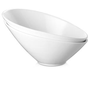 DOWAN 23 OZ Slanted Salad Bowls of 2 Packs - 9.5" Angled Serving Bowls for Salad, Fruit, Snacks - Ceramic White Bowls for Restaurant, Daily Use - Dishwasher & Microwave Safe