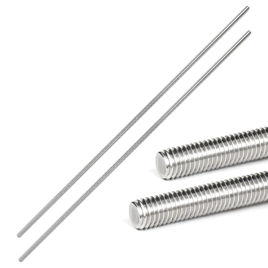 2 Pack 3/8"-16 UNC Threaded Rod, 304 Stainless Steel, 24" Long