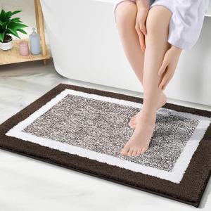 OLANLY Bathroom Rugs 36x24, Extra Soft and Absorbent Microfiber Bath Mat, Non-Slip, Machine Washable, Quick Dry Shaggy Bath Carpet, Suitable for Bathroom Floor, Tub, Shower (Large, Brown)