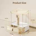 Delamu 2PCS Bathroom Counter Organizer with Drawer, Multi-Purpose 3-Tier Makeup Organizer Countertop for Vanity, Large Cosmetic Display Case Perfume Tray Skincare Organizers, Amber