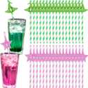 100 Pcs Pink and Green Disposable Straws for Princess and Wizard Witch Party Paper Straws Bulk Holiday BFF Enchanted Musical Birthday Themed Party Supplies