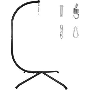 Heavy Duty Hammock Chair Stand, 400lb Capacity C-Shape Swing Stand for Outdoor Patio & Indoor Use with Hanging Buckle and Spring Hook(Midnight)