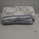 VM VOUGEMARKET Duvet Cover Set King Size Linen Cotton Yarn-Dyed Duvet Cover,Jacquard Garden Floral Pattern Monet Style 3Pieces Bedding Set,Navy Blue