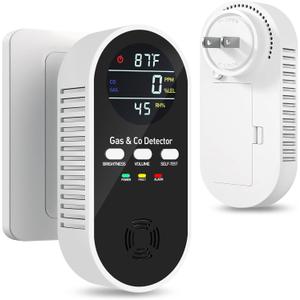 5-in-1 Carbon Monoxide Detectors Plug in with Battery Backup  Natural Gas, Propane & CO Alarm with Dual Sensor, Temperature & Humidity Display for Home, RV, Travel, 1 Packs