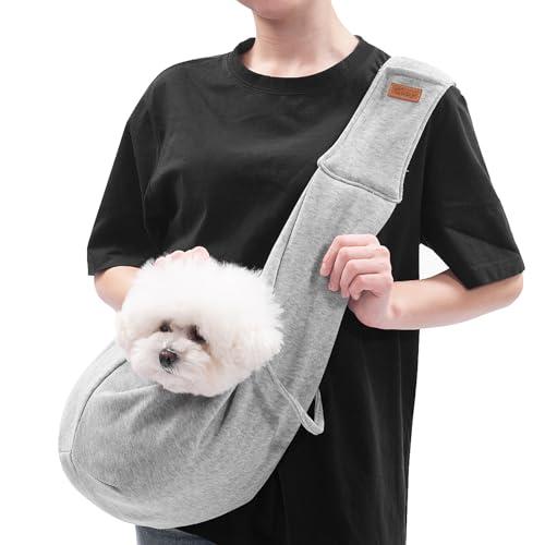 CUBY Dog and Cat Sling Carrier, Hands Free Reversible Pet Papoose Bag, Soft Pouch Adjustable, Suitable for Puppy Cats for Outdoor Travel (Grey, M-Adjustable Strap)