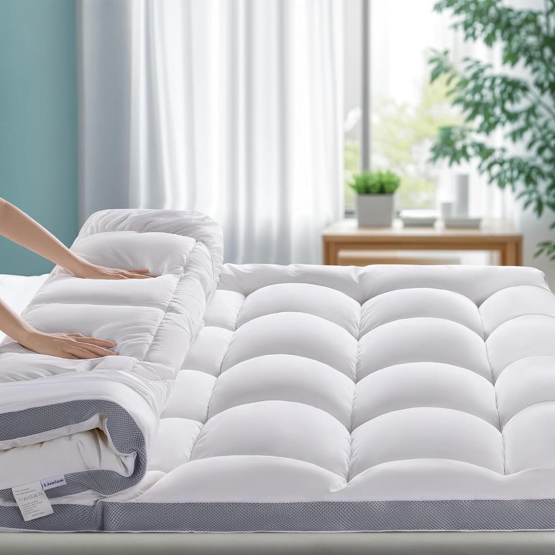 LIANLAM Mattress Topper - Extra Firm Support Pillow Top,1300GSM Mattress Pad, Gel-Infused Memory Foam for Back Pain Pressure Relief with 6"-18" Deep Pocket(Queen,60"x80")