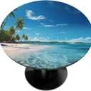 Palm Tree Hawaii Beach Round Fitted Tablecloth Elastic Edged Plastic Table Cover Coconut Palm Waterproof Wipeable Table Cloth Tablecloth Fits Tables up to 45"-56"