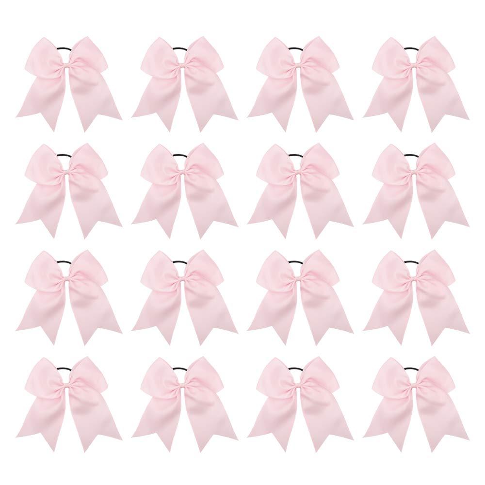 16PCS 8" Large Cheer Hair Bows Ponytail Holder Elastic Band Handmade for Cheerleading Teen Girls College Sports (Pink, 1 Count (Pack of 16))