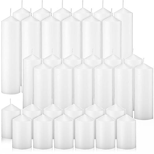 MTLEE 17 Pcs Pillar Candles Bulk Set of 3 Long Burning Wax Pillar Candles 2 In x 3, 6, 8 Inch Dripless Unscented Smokeless for Wedding Party Spa Lantern Fireplace Home(White)