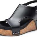 DREAM PAIRS Women's Platform Wedge Sandals, Comfortable Peep-Toe Cork Casual & Dressy Summer Lightweight Shoes for All Day Wear (7, Black)