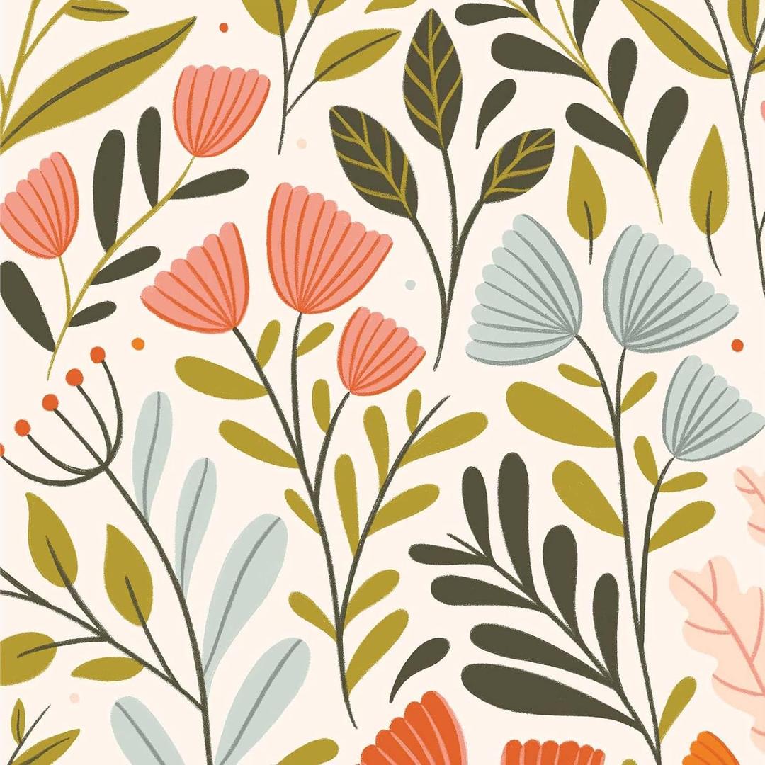 Floral Peel and Stick Wallpaper Colorful Boho Green Leaf Removable Contact Paper Modern Botanical Self Adhesive Wallpaper for Bedroom Living Room Drawers Cabinets 17.7in x 9.8ft