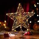 Christmas Tree Topper Star- Star Tree Topper Lighted with LED Wire Christmas Tree Decorations Christmas Tree Ornament Xmas Party Decoration (12 Inch,Golden)