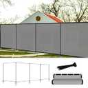 FLORALEAF 6'x112' Outdoor Privacy Fence with Iron Poles Rails Dog Fence for Garden Patio Backyard Yard Temporary Safety Barrier Chicken Metal Fence with Spikes, Light Grey