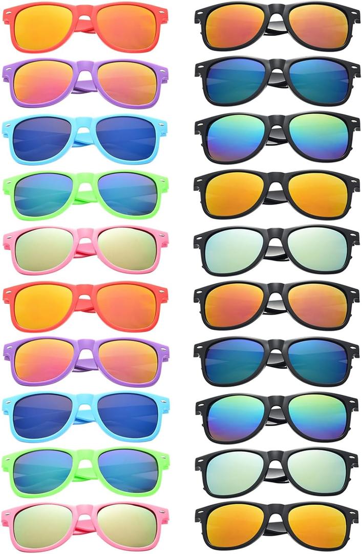 20 Pairs Bulk Mirror Sunglasses for Adult Retro 70s 90s Cheap Glasses for Party Supplies (XXL)