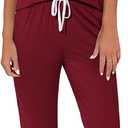 Ekouaer Womens Pajamas Set 2 Piece Lounge Pj Set Short Sleeve Sleepwear Tops with Joggers Pants Loungewear Print Nightwear (Medium, Wine Red)