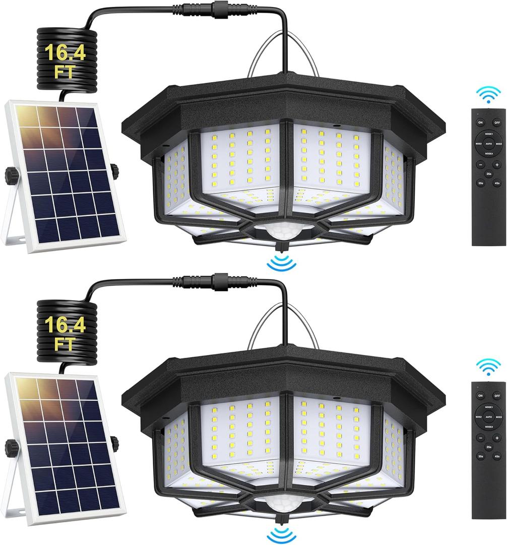288 LED Solar Shed Light Indoor Outdoor, Motion Sensor Pendant Daytime Work Lights with Remote, 5 Modes Dimmable Waterproof Barn Garage