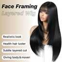 Black Wig with Bangs Long Black Wig for Women Synthetic Heat-Resistant Hair Layered Style Hair for Daily and Party Use
