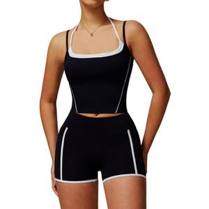 Two Piece Workout Sets For Women Tank Top and High Waist Booty Lifting Shorts Gym Yoga Active Outfits with Pockets (Medium, Black)