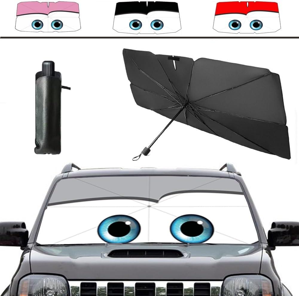 Windshield Sun Shade 2025 Car Accessories 100% Blackout Car Front Windsow Shades Umbrella Automotive Sun Visor Block Heat Insulation Protection (Gry Eyes) (Grey)