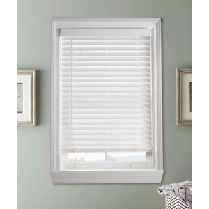 2 Inch Faux Wood Blind - 27-1/2" (27.5) Width x 64" Long Custom Cut Cordless Indoor Window Blinds for Privacy, Light Control, White Faux Wood Venetian Blinds for Home and Office