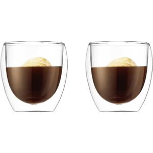 Bodum 8oz Pavina Double Wall Glasses, High Heat Borosilicate Glass, Set of 2, Clear