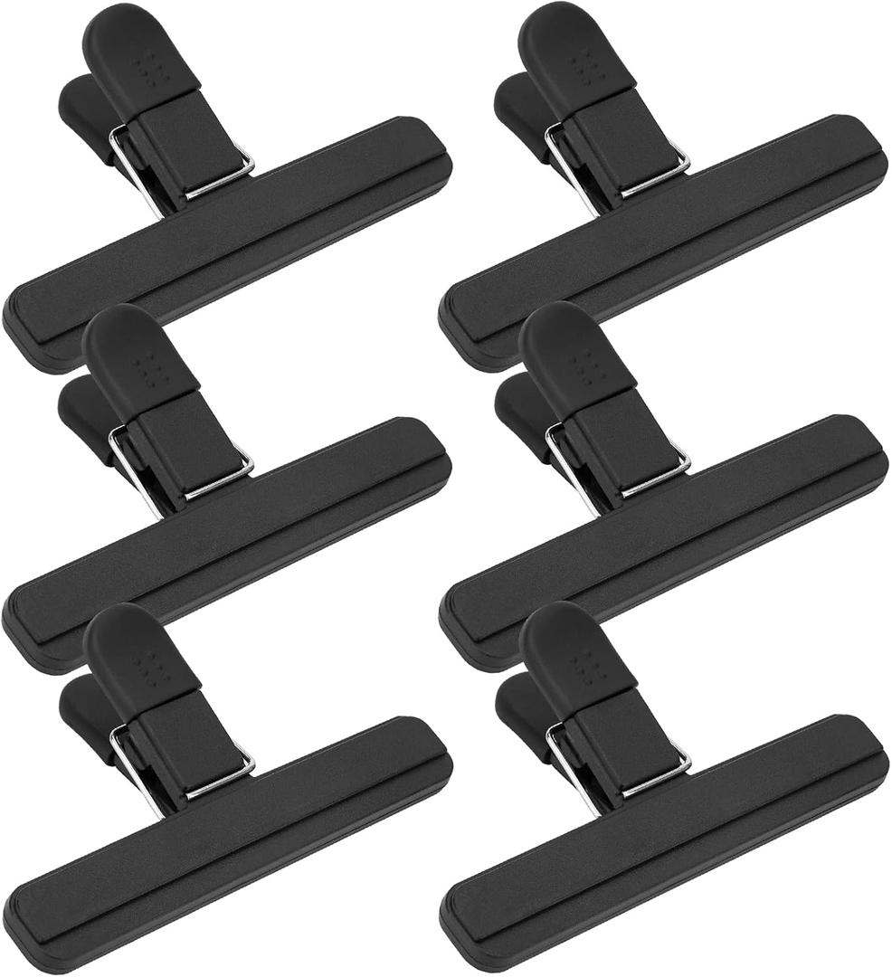 Chip Clips, 6 Pack Large Food Clips, Snack Bag Clip, Plastic Heavy Duty Seal Grips for Food Storage, Home, Office and More(6 x 3.5 Inch) (Black)