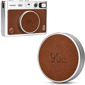 Retro Leather Lens Cap for Fujifilm Instax Mini EVO, Brown Aluminum Anti-Dust Anti-Scratches Lightweight Camera Lens Cover with Soft EVA Interior, Accessories for Fuji Mini Evo Lens Protection Cover