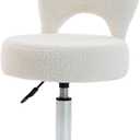 Adjustable Small Vanity Chair, 360 Swivel Vanity Stool with Folding Back for Teenager, Comfy Teddy Ottoman Stool for Bedroom, Dressing Room, Teddy Fabric, White