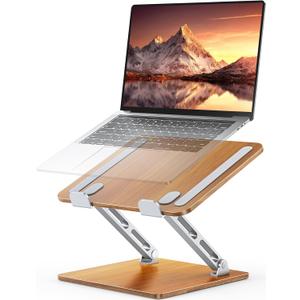 Ergonomic Laptop Stand, Wood & Aluminum Computer Stand with Adjustable Angle, Foldable Dual-Bar Laptop Riser Holder Stand for Desk, Compatible with MacBook, Dell, HP 10-16" (Royal Teak Grain)
