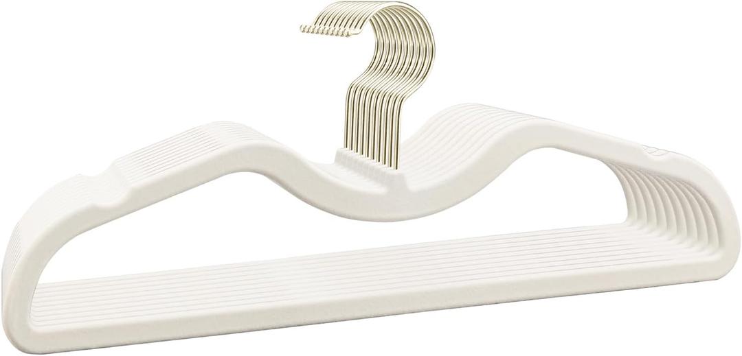 Velvet Short Neck Hangers - Heavy-Duty, Non-Slip Felt Surface, Space-Saving Design with Anti-Slip Grooves & Shoulder Shape, 360 Rotating Hooks, Durable for Coats, Shirt& Dresses (10, Beige B)