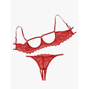 Lilosy Sexy Underwire Floral Lace Sheer Lingerie Set for Women See Through Bra and Panty 2 Piece L