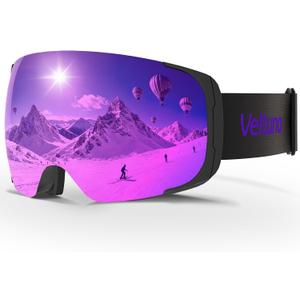Ski Goggles for Men Women Adult & Youth, OTG Snowboard Goggles Anti Fog, Snow Goggles UV Protection Wide Vision (Black Frame/Revo Purple Lens (Vlt 14.7%))
