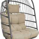 Enipate Outdoor Hanging Egg Chair Cushion, Water-Resistant Tufted Swing Basket Chairs Cushion Pads with Headrest Pillow