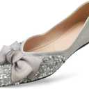 Flats Women Rhinestone Wedding Flats Comfort Pointed Toe Ballet Flats Dress Flats for Women (10, Silver)