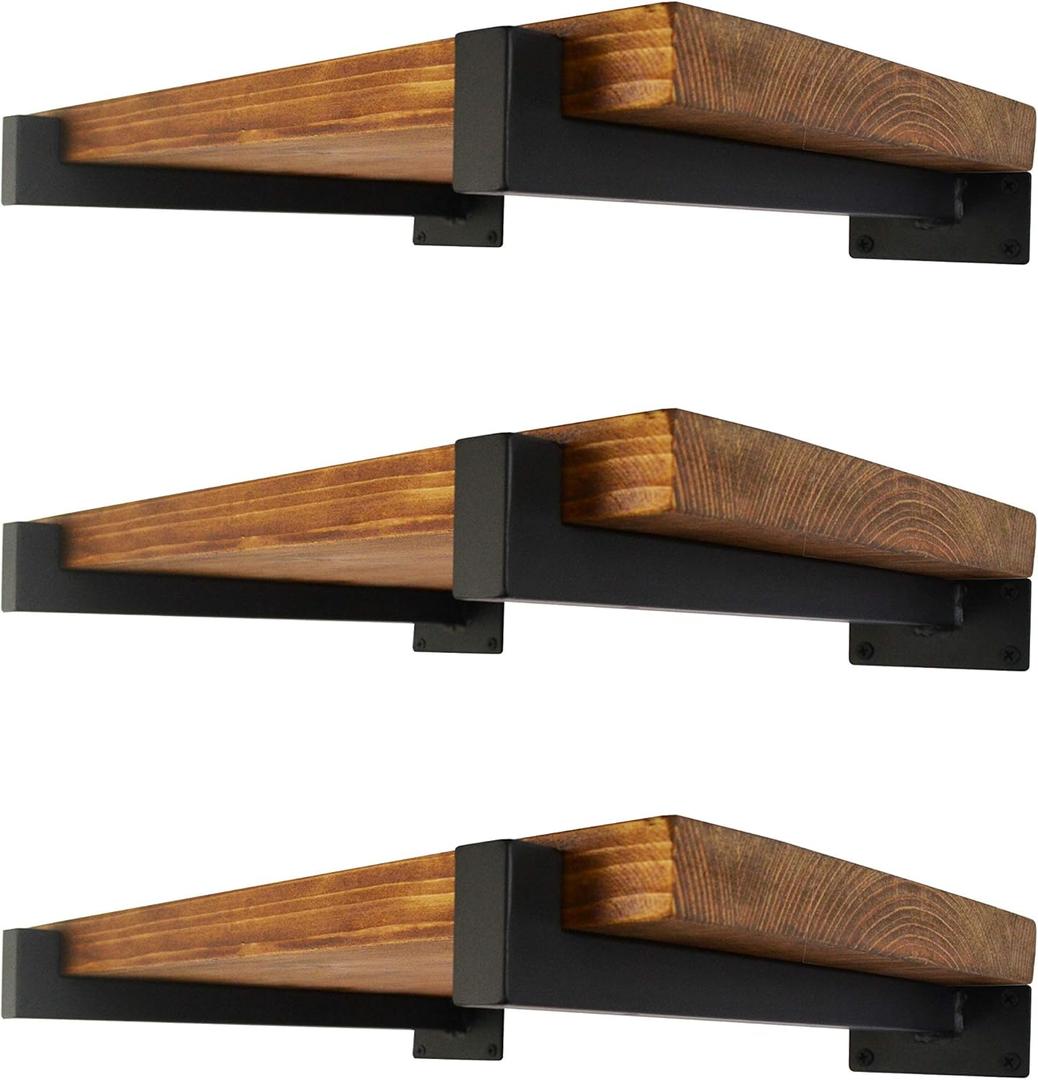 EZYDECOR Shelf Bracket 10 Inch Black Shelf Brackets Wall Mounted Industrial Shelving Brackets Metal Shelf Support with Lip (6 Pack)