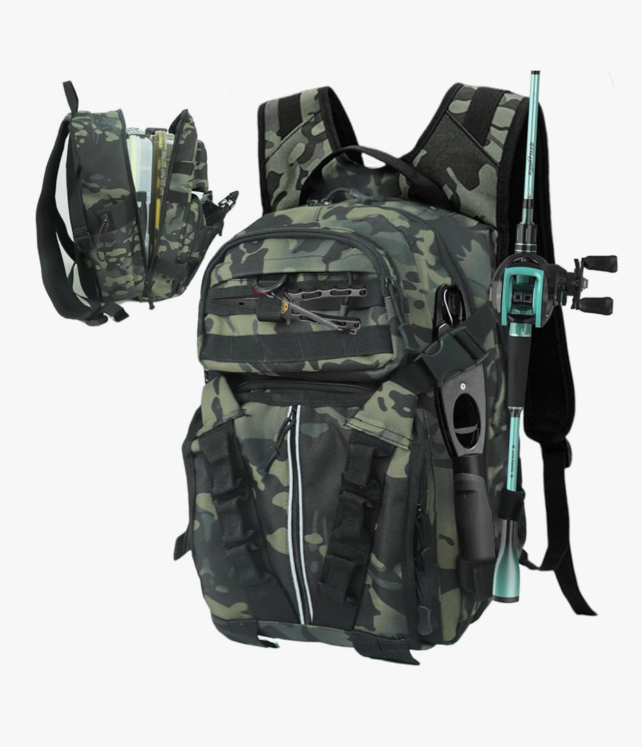 Fishing Tackel Backpack with Rod Holders, Water-Resistant Outdoor Fishing Bag, Multiple Storage Compartments & Ergonomic Design - Storage for Gear and Equipment, Fishing Gifts for Men