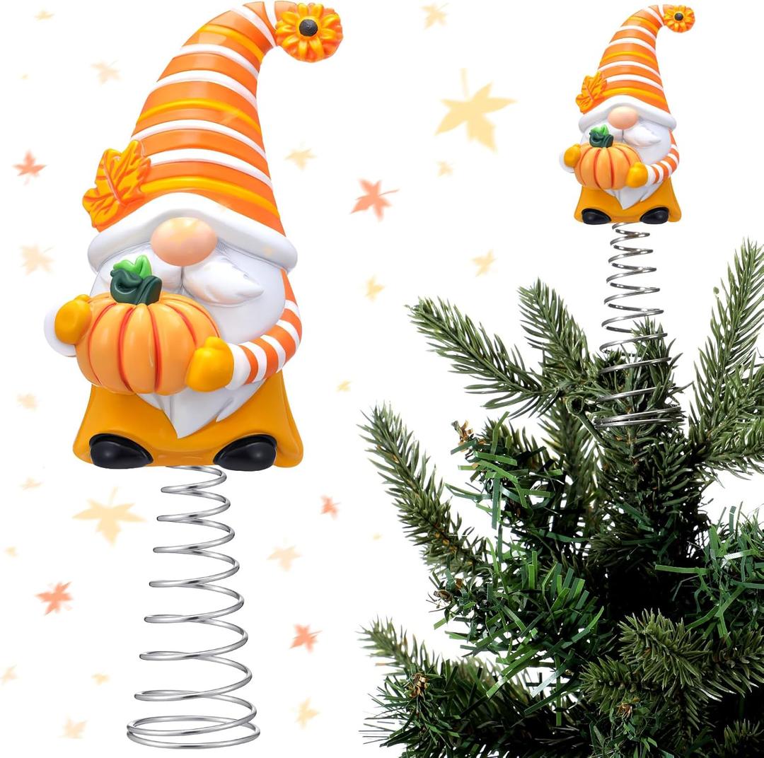 Gejoy Thanksgiving Fall Gnome Miniature Tree Topper 5.1 Inches Mini Resin Gnome Ornaments with Pumpkin Maple Leaf Tree Top Decorations for Fall Harvest Autumn Holiday Gifts Party Supplies Home Decor