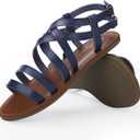 Luffymomo Women's Flat Sandals Open Toe Casual Strappy Sandals Comfortable Ankle Strap Gladiator Slides (6, Navy)