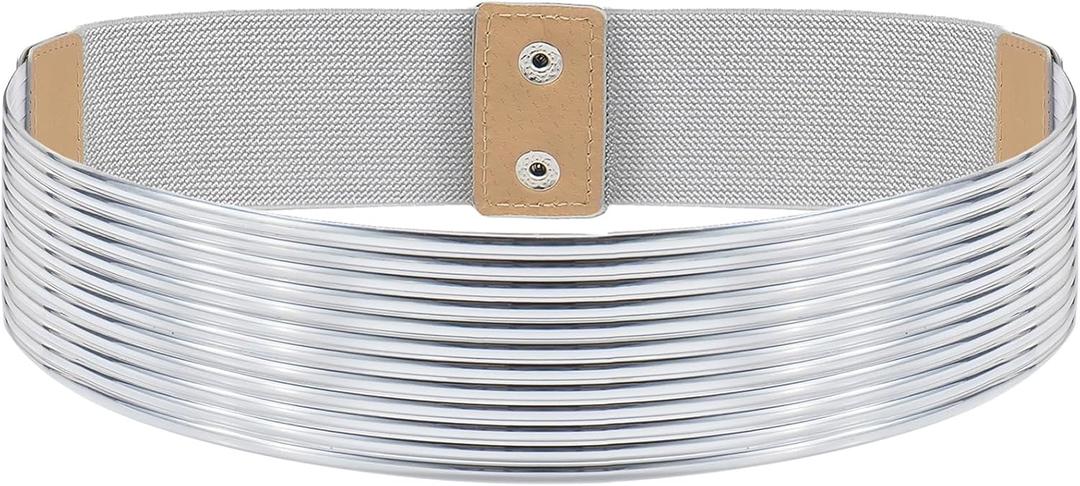 Glamorstar Wide Stretchy Waist Belts Vintage Elastic Belts for Women Dresses (Fit Waist 30"-35", Silver)