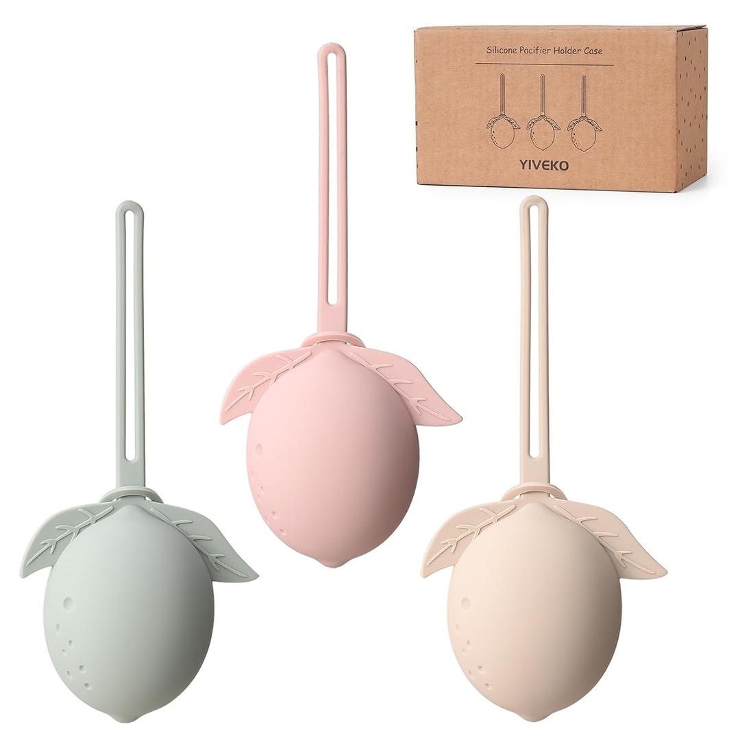 Silicone Pacifier Holder Case Binky Holder Silicone Pacifier Case for Boys Girls Portable Paci Pouch for Newborns Pack of 3 (Ivory+Sage+Blush)