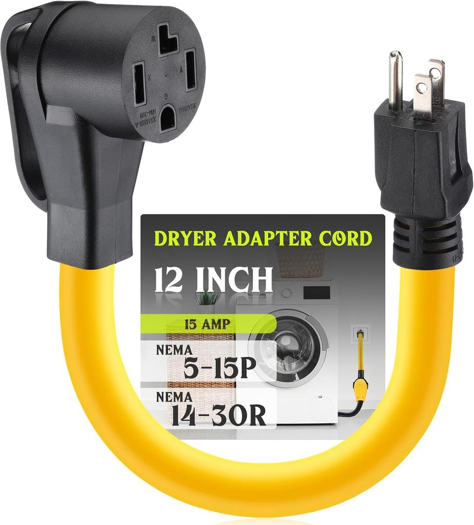Kanayu 1 FT NEMA 5-15P to 14-30R 15amp Dryer Adapter Cord NEMA 5-15P Male to 14-30R Female Power Adapter 15 Amp 3 Prong Female Receptacle Only for 120v Device EV Power Cord