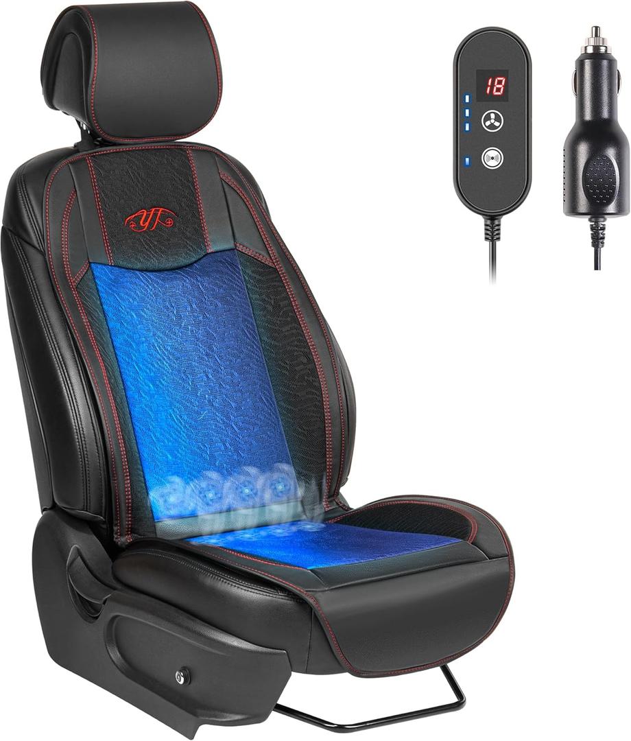 Paffenery 1Pcs Cooling Car Seat Cover Front Seat, 12V-24V Ventilated Cooling Car Seat Cushion, Cooled Seat Cover for Car SUV Truck Universal Fit, Grace Black