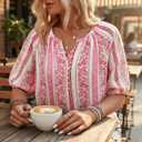 ForHailey Women's Plus Size Short Sleeve Summer Tops Casual Button Down V Neck Blouses Floral Clothing Trendy (White)