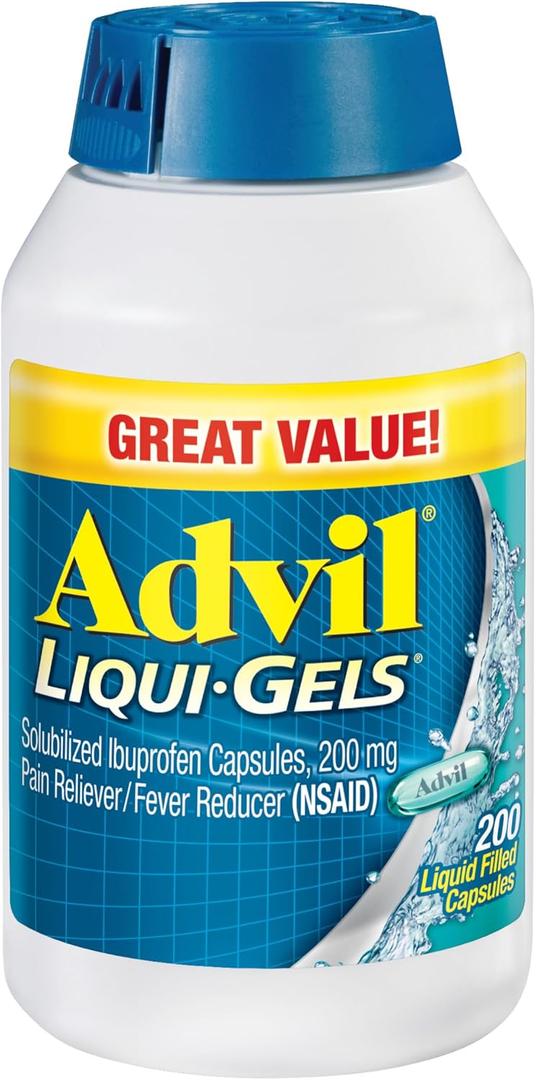 Advil Liqui-Gels Pain Reliever and Fever Reducer, Pain Medicine for Adults with Ibuprofen 200mg for Headache, Backache, Menstrual Pain and Joint Pain Relief - 200 Liquid Filled Capsules
